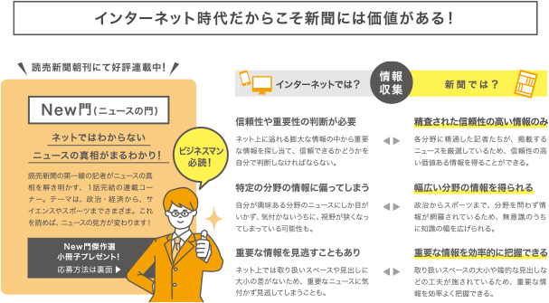 インターネット時代だからこそ新聞には価値がある！New門（ニュースの門）読売新聞朝刊にて好評連載中！